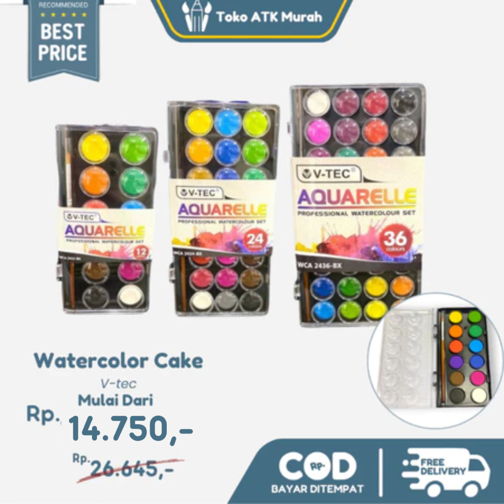 

V-Tec Aquarelle 12 Warna - Cat Air Padat - Watercolour Cake