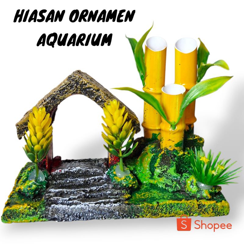 Hiasan Ornamen Aquarium Rumah Gubuk Bambu