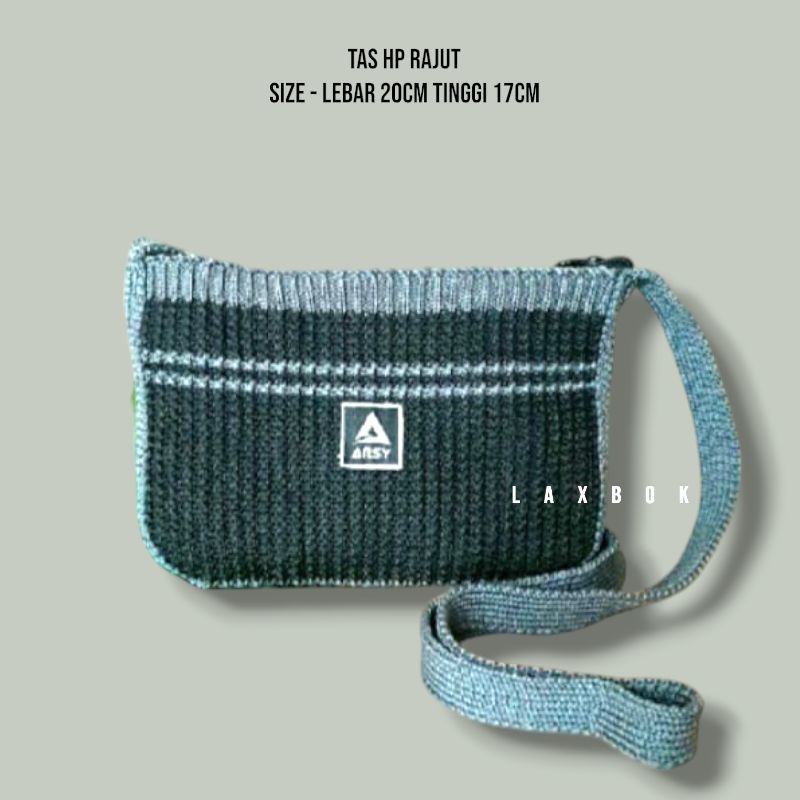 Tas Hp Rajut Full resleting Selempang wanita motif Strip Ocen