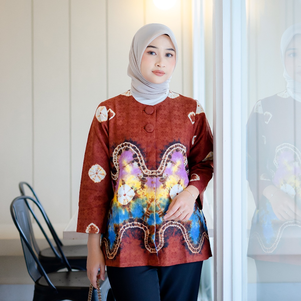 Kondangculture MEISA Blouse Batik Atasan Kerja Wanita Lapis Furing Trikot Batik Modern Sasirangan Co