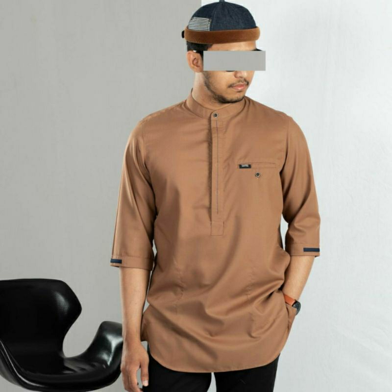 Baju Koko Kurta Pakistan Kemko Pakaian Muslim Pria Bahan Toyobo Lengan 3/4 Warna Abu Olive Sage Hita