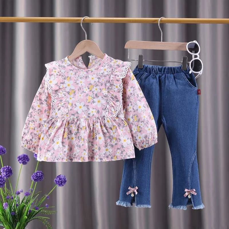 (1-6th) Set2 - Setelan Blouse Celana Jeans Anak Perempuan Lengan Panjang Baju Lebaran Elegant Motif 