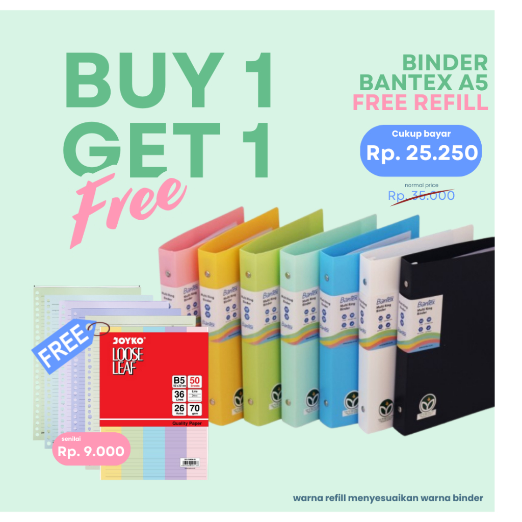 

BUY 1 GET 1 Binder New Trendy Multiring A5 20 Ring #3524 Bantex Multi Ring FREE ISI BINDER