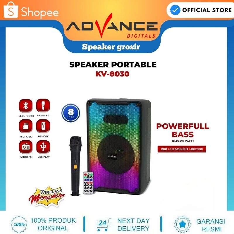 Advance KV-8030 Speaker Meeting Portable RGB LED + Gratis Mic Wirelles Speaker Bluetooth KV8030 BT