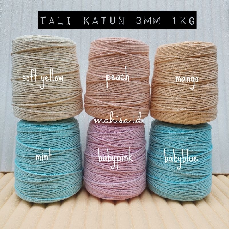 Partenzil Tali Katun Macrame 3Mm 1Kg Benang Katun Makrame Tali Rajut 3Mm 1Kg Tali Katun Pastel