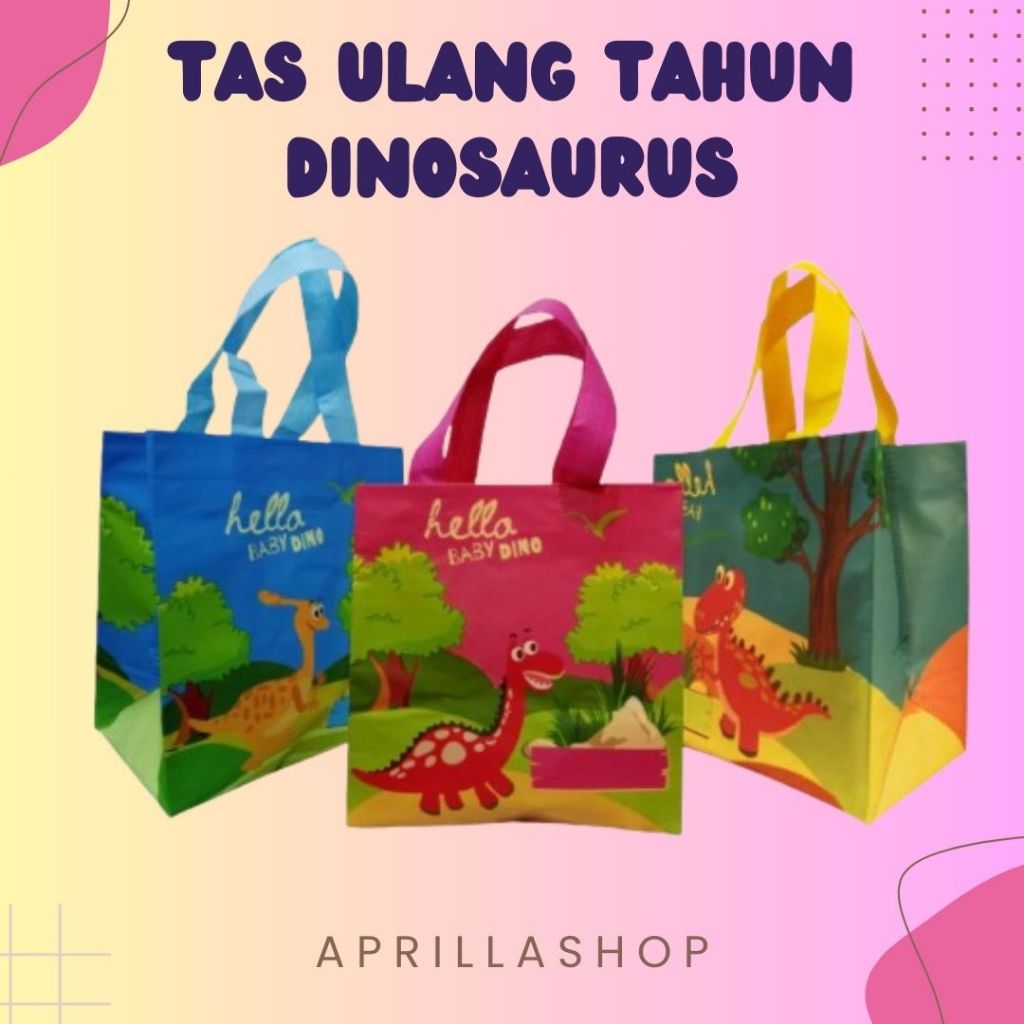 

( 12 Tas ) Tas Ulang Tahun Laminasi Dino Lucu / Tas Ulang Tahun Box ukuran 25x25x15