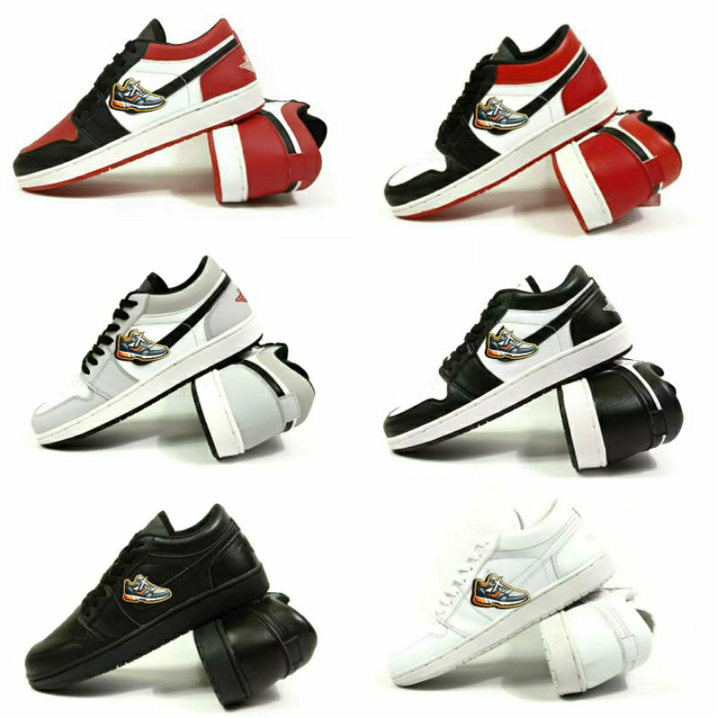 Sepatu Sneakers Pria Wanita J0RDN Low Red Black White Panda Smoke Grey Warna Merah Hitam Unisex Cowo
