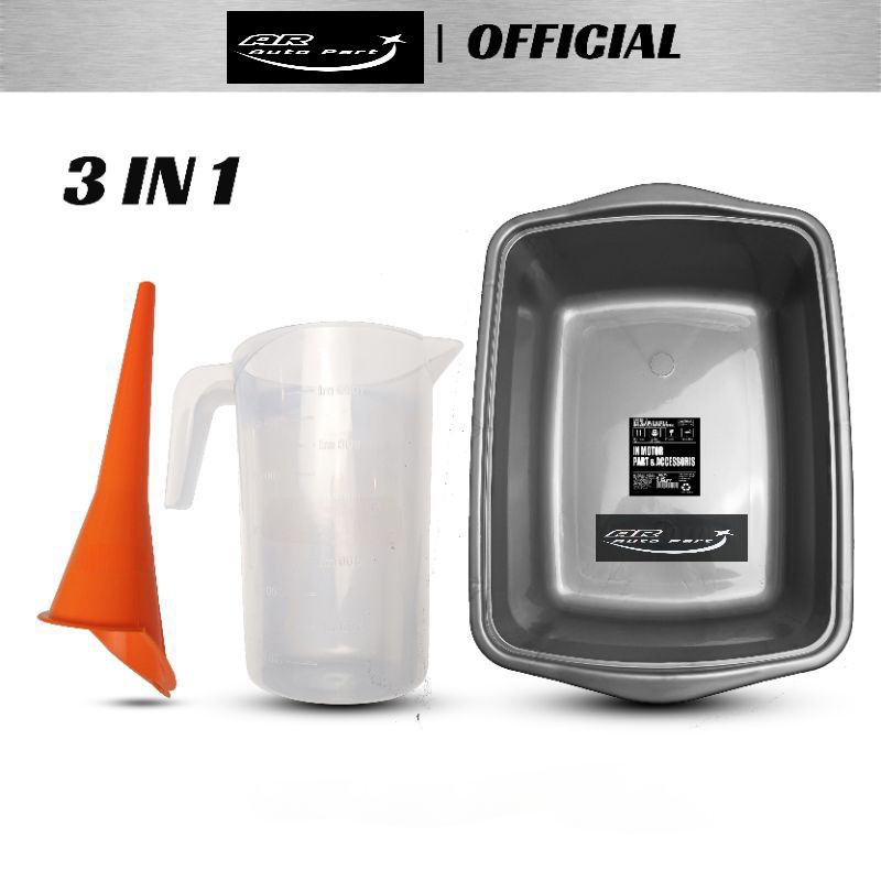 Alat tap oli ganti oli 3in1 - CORONG + WADAH OLI + TAKARAN / paket ganti oli mesin mobil motor