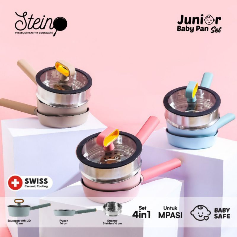 STEIN JUNIOR BABY Organic Baby Panci MPASI Wajan Teflon 16cm Kukusan Stainless Panci Kecil Bolde Sun