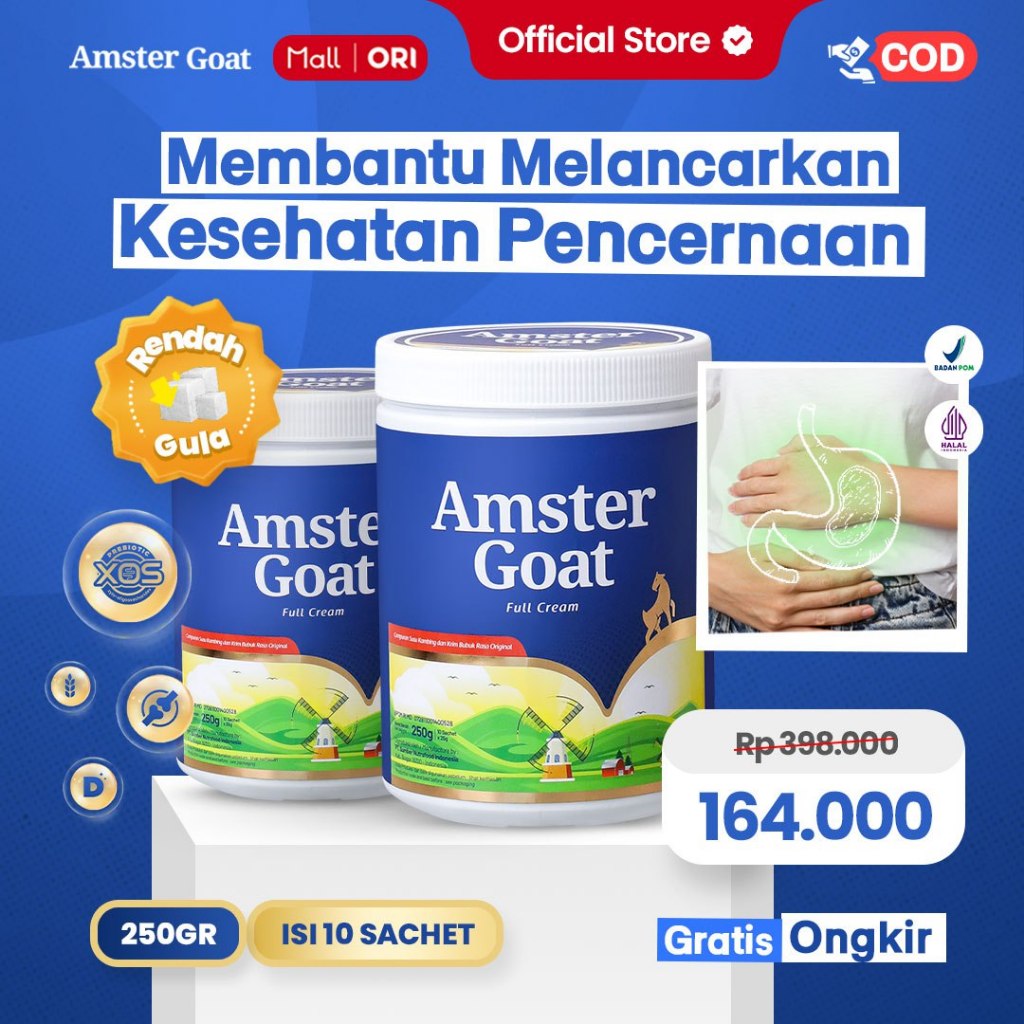 

AMSTER GOAT - 2 BOTOL Susu Kambing Amstergoat Solusi Untuk Mencegah Masalah Pencernaan 250gr