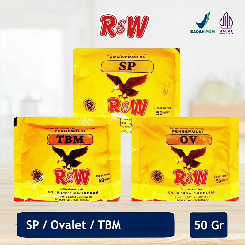 

Emulsifier SP Ovalet Pengemulsi Pelembut Pengembang Kue Roti Rajawali R&W RW 50gr Spong Ovalet