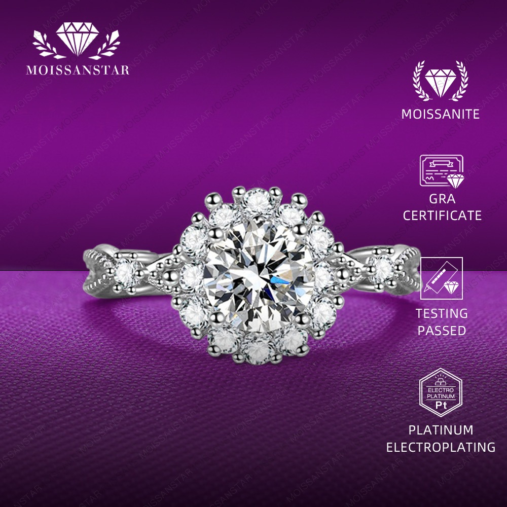 Cincin Moissanite Asli Wanita Cewek Lamaran Nikah Tunangan hadiah ulang tahun untuk wanita kado Ulta