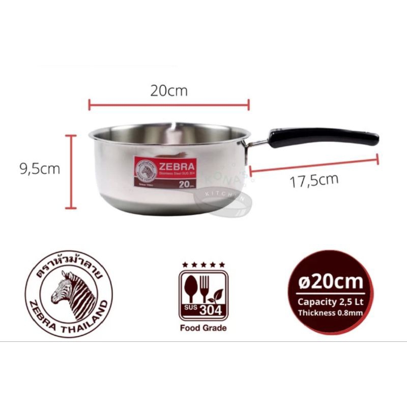 Ay00 Sauce Pan Zebra 20 cm Panci Susu Zebra Panci Gagang