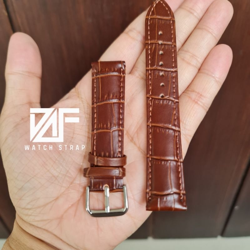 DAF COKLAT CROCO MOTIF 12MM 14MM 16MM 18MM 20MM 22MM 24MM Tali jam tangan Kulit Buatan Tangan/Leathe