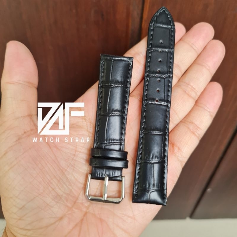 DAF HITAM CROCO MOTIF 12MM 14MM 16MM 18MM 20MM 22MM 24MM Tali jam tangan Kulit Buatan Tangan/Leather