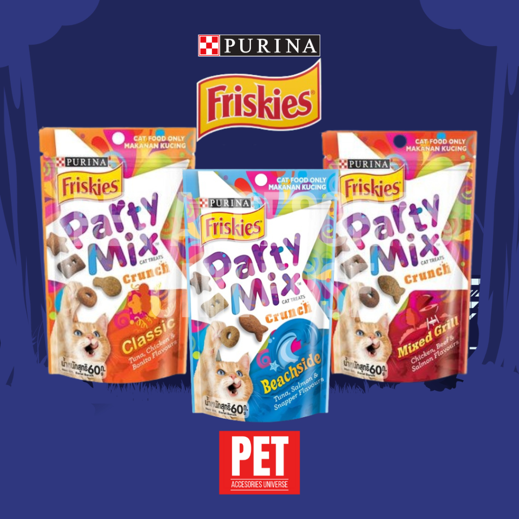 FRISKIES PARTYMIX 60 GR, friskis cemilan kucing, friskis cemilan kering 60 gr