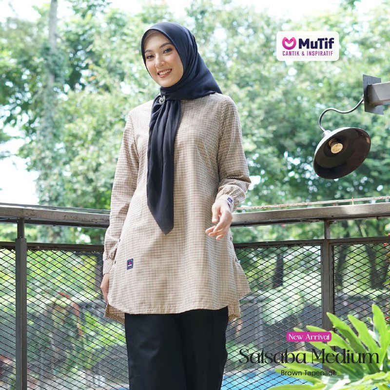 TERBARU ATASAN TUNIK MUTIF SALSABA SHORT MEDIUM LONG BAJU WANITA MOTIF KOTAK KOTAK WARNA BROWN TAPEN