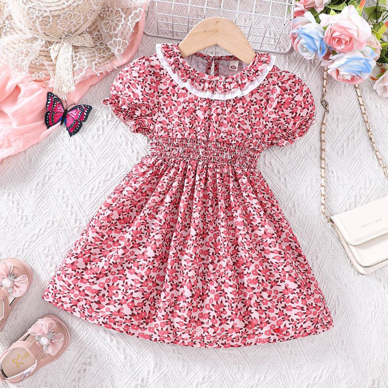 Hnz Kasacima-simple flowers smocked dress//smocked dress anak//dress anak import