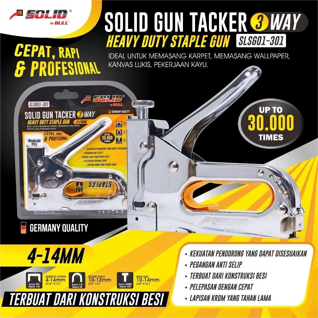 

SOLID SLSG01-301 Staples Tembak FREE 600 PAKU Stapler Tacker 3in1 4-14mm Staple Jok by BULL