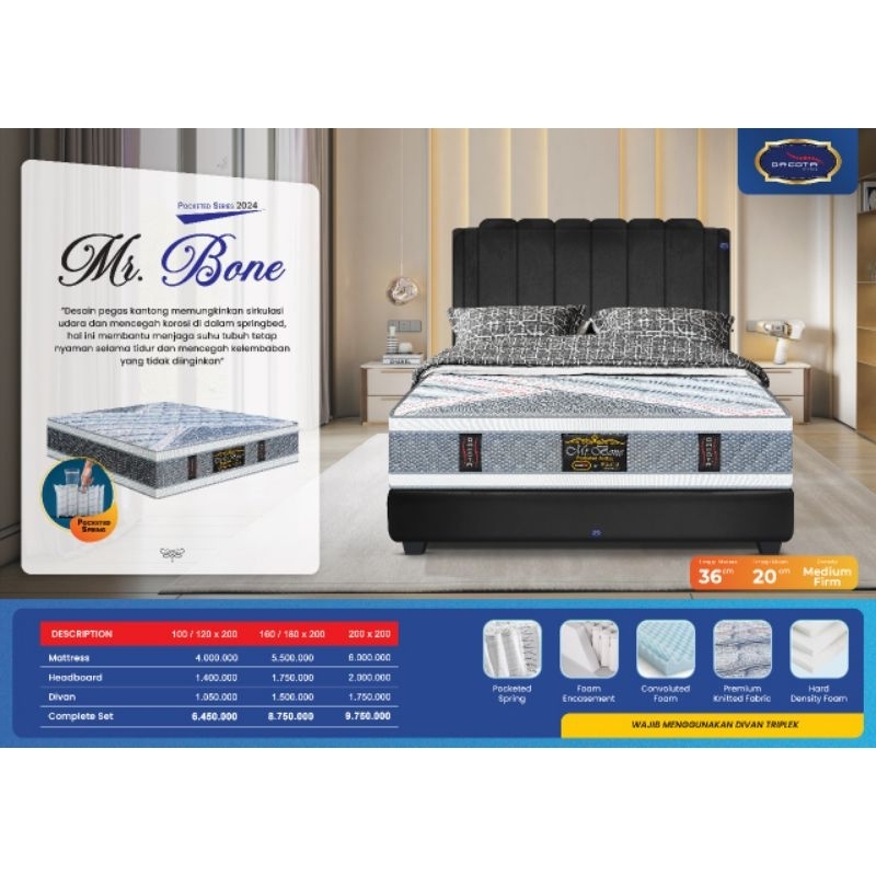 DACOTA Spring bed Orthopedic tipe Mr. Bone - SpringBed 6 kaki Ortopedik - Medan
