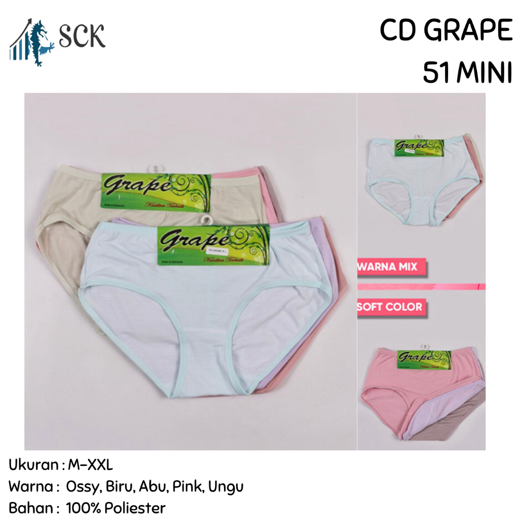 [ISI 3] Celana Dalam GRAPE 51 MINI Halus / CD Ukuran M-XXL Bahan Katun / Pakaian Dalam Wanita