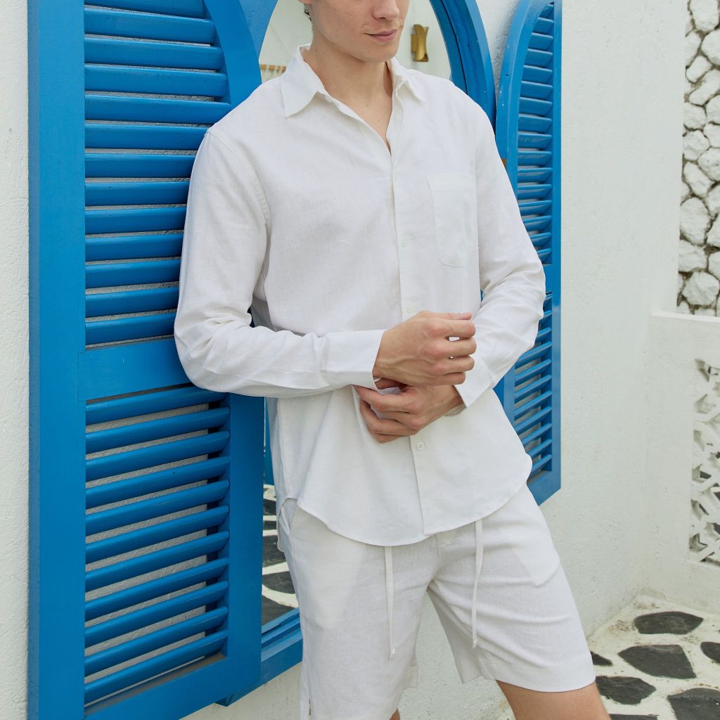 REMEDY Kemeja Set Linen Pria Warna Putih - Winter Linen Set