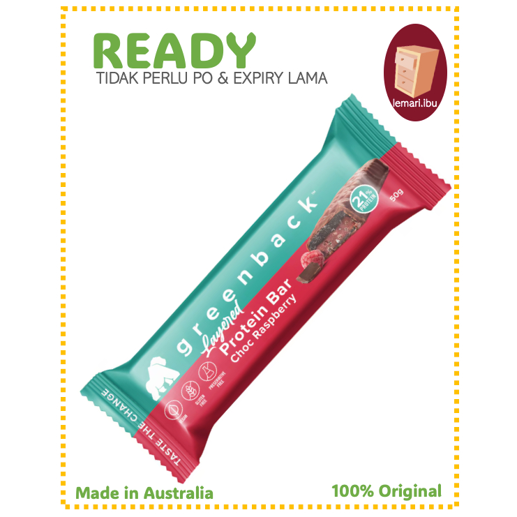 

GREENBACK Plant-Based Layered Choc Raspberry Protein Bar 50g - Protein Bar - 100% ORIGINAL - BARANG READY DIKIRIM - Made in Australia