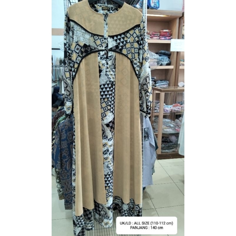 Gamis Ninos full motif resleting depan bahan ceruti kombinasi