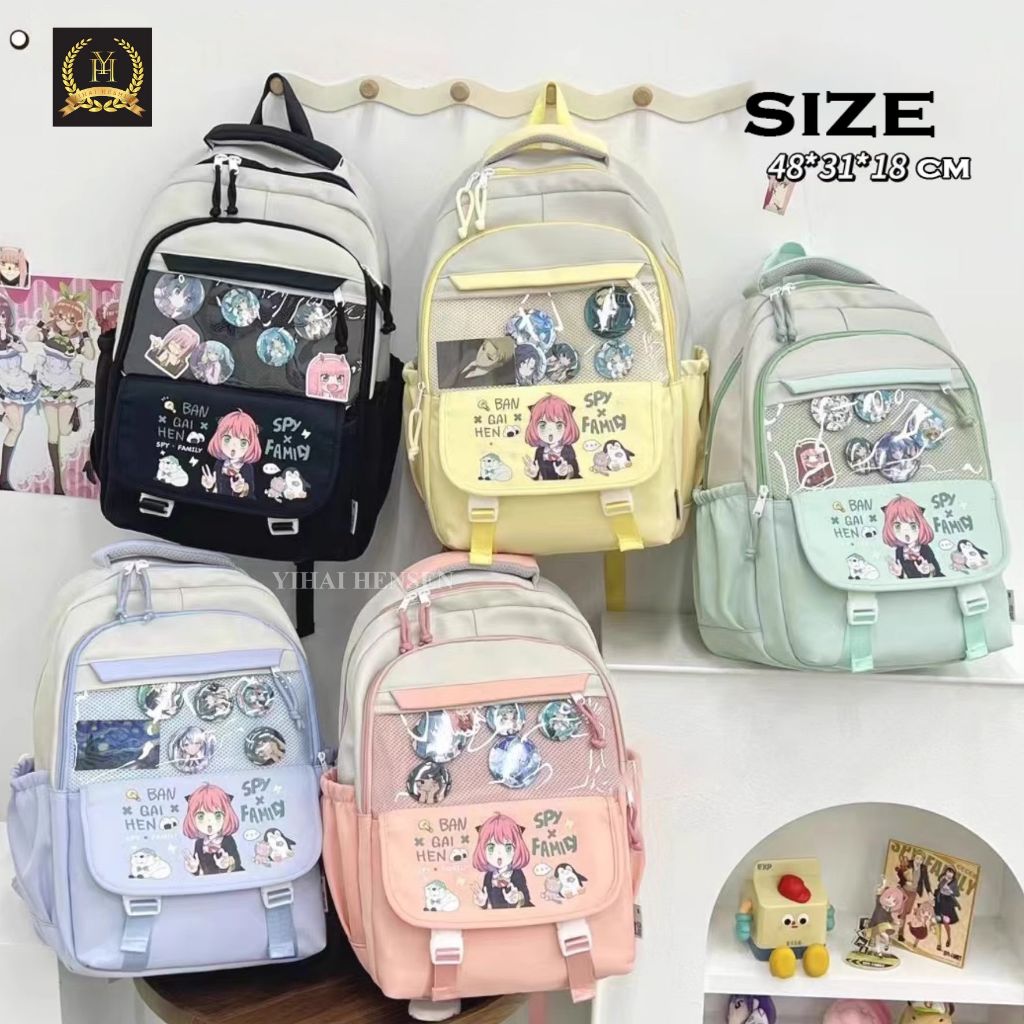 Tas Ransel Anak Sekolah Karakter ANIME GIRL CLEAR BAG Free PIN  Korean Import -YH384