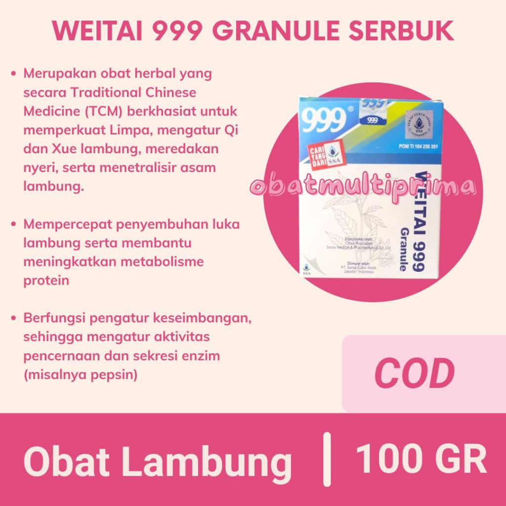 Weitai 999 Granule Serbuk BPOM - Obat Cina Nyeri Lambung Maag Kronis GERD