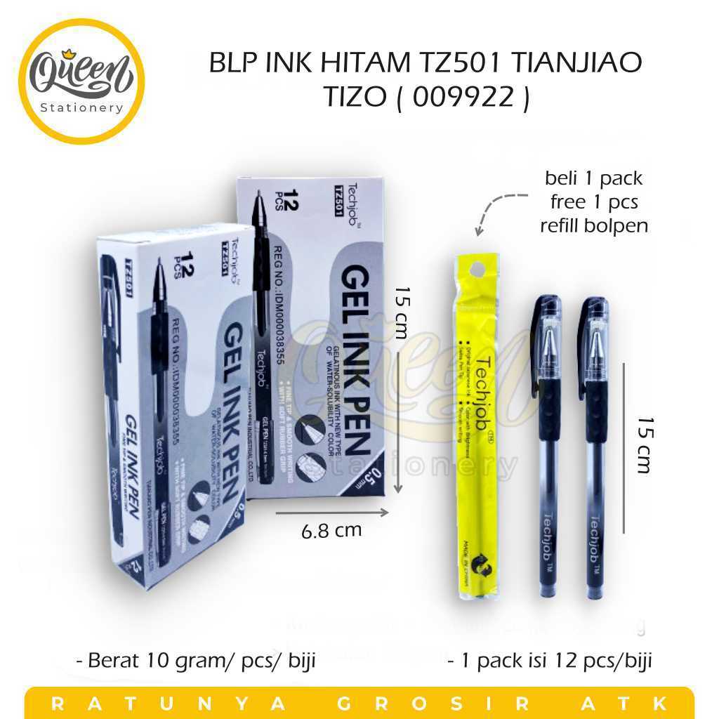 

1 PCS BALLPOINT INK HITAM TZ501 TIANJIAO TIZO / BOLPEN GEL / PULPEN (009922)