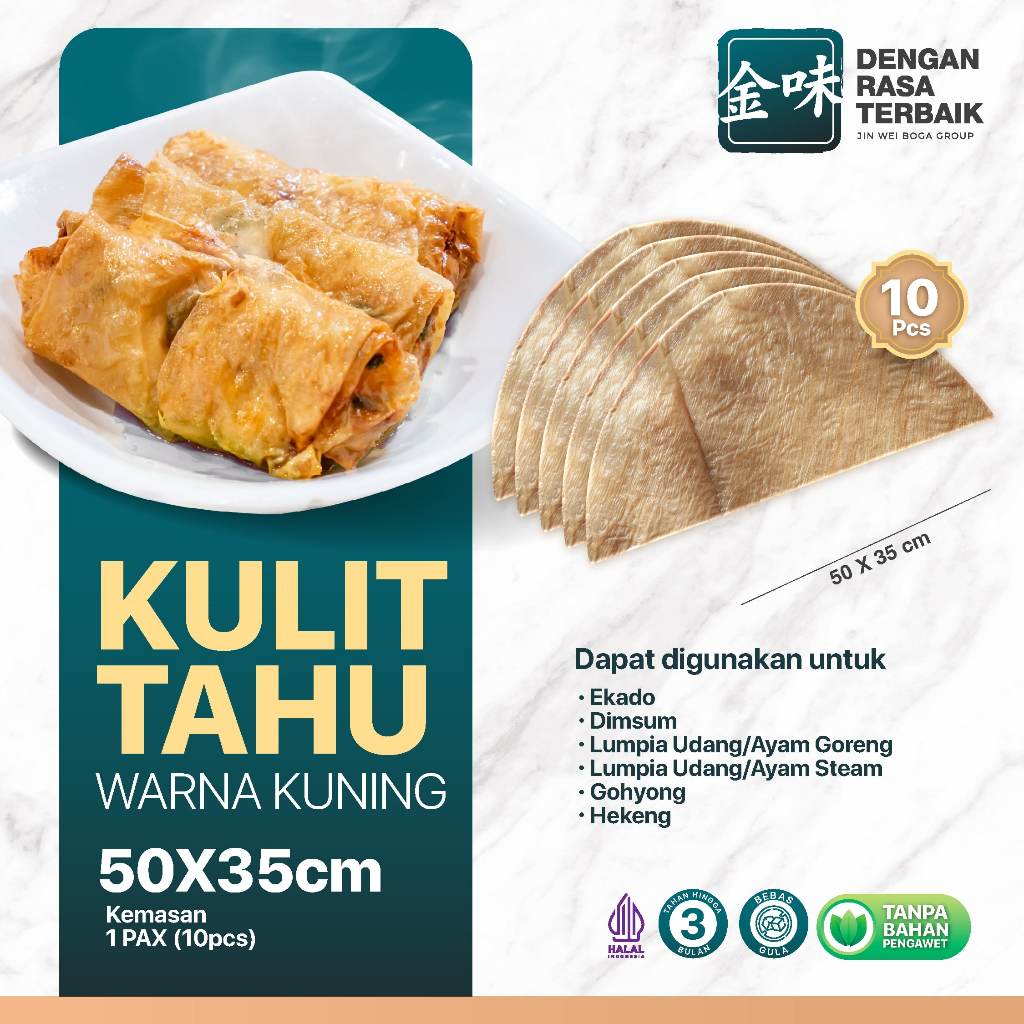 

DRT - KULIT TAHU TAWAR KUNING 50X35 ISI 10PCS HALAL | LENTUR COCOK UNTUK HEKENG,GOHYONG,LUMPIA AYAM