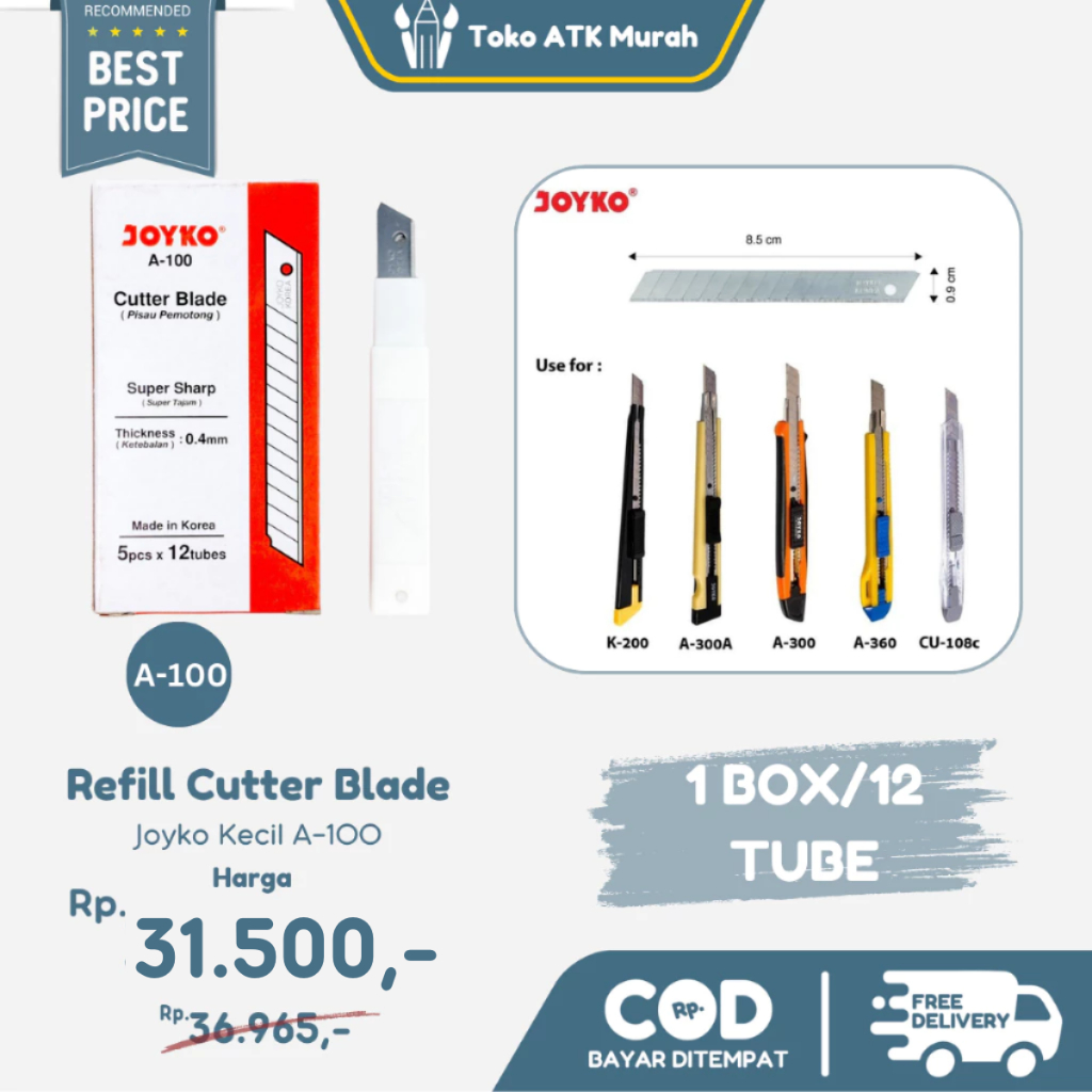 

1 BOX Joyko A-100 Cutter Blade Refill Isi Pisau Pemotong