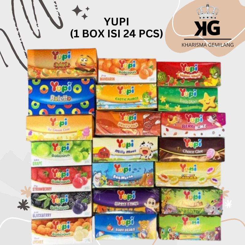 

YUPI - PERMEN YUPI (1 BOX ISI 24 PCS) Permen Anak Manis Pengharum Mulut Penyegar Mouth Permen Jelly Rasa Ice Cream Lychee Berri Coklat Murah