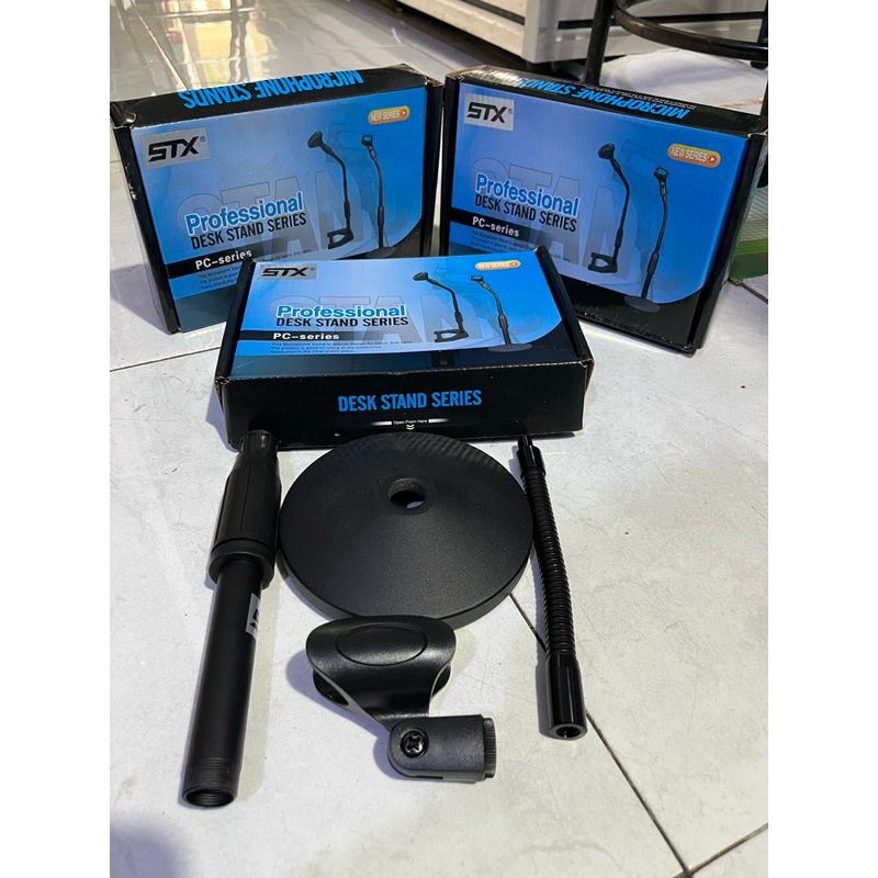 Stand Mic tekuk STX pendek full besi tebal alas bulat besi cor original