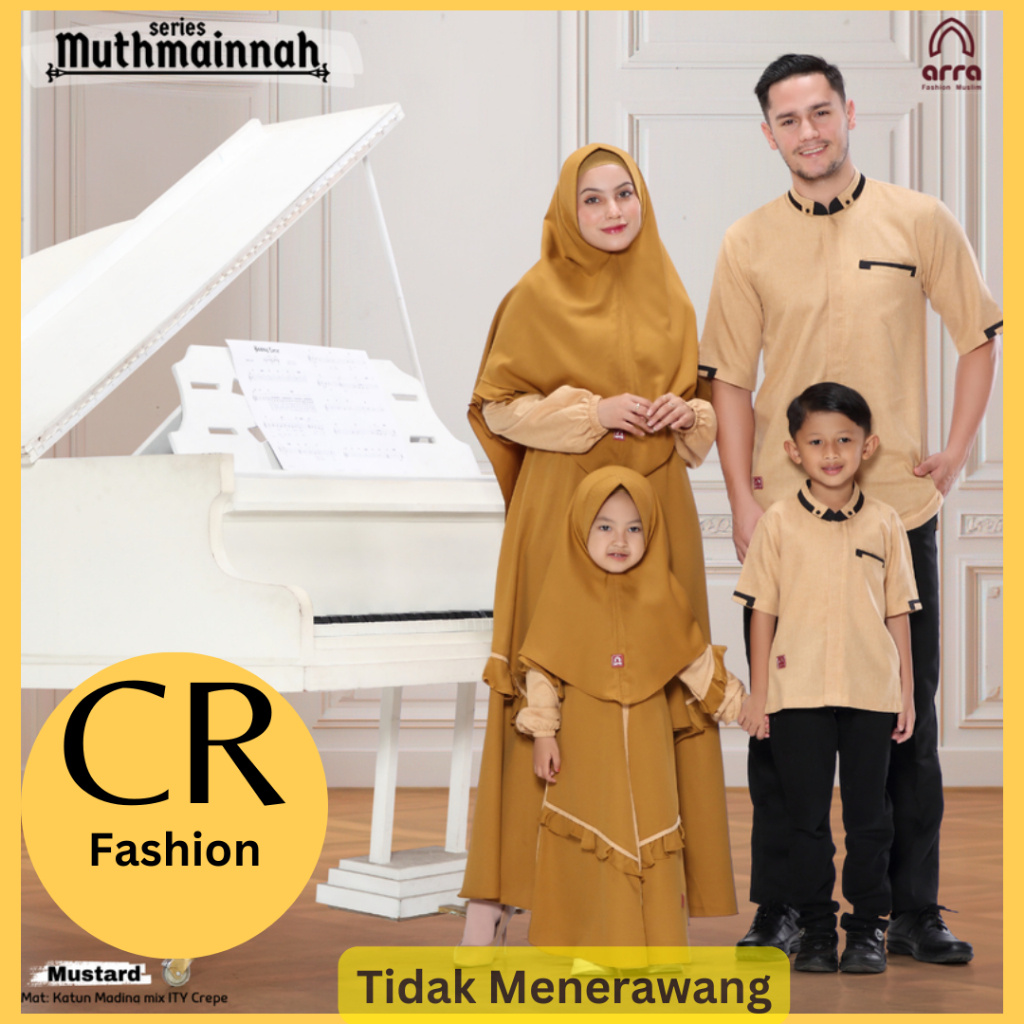 Sarimbit Keluarga Muthmainnah Mustard Baju Koko Gamis Kerudung Couple Kapel Kapelan Pasangan Dewasa 