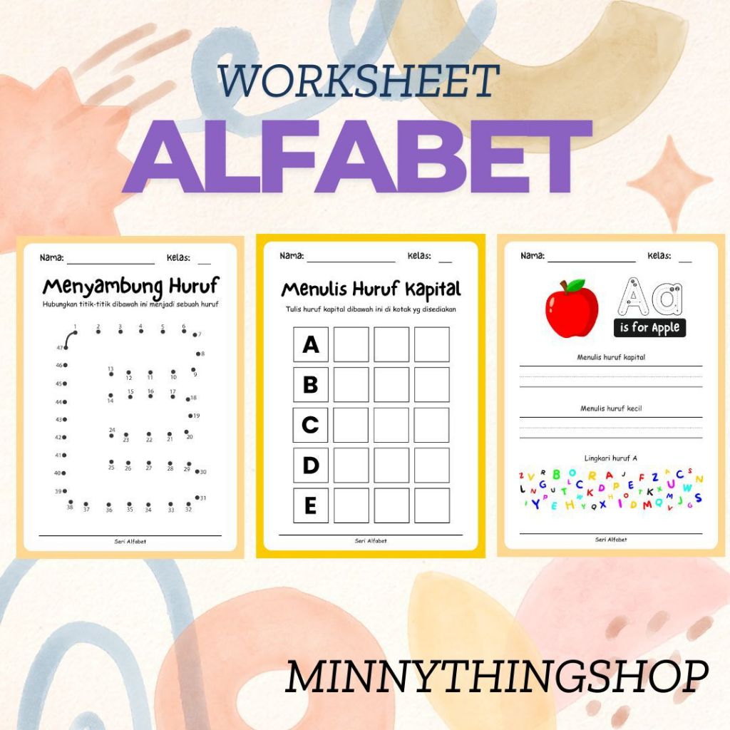 

150 Lembar Worksheet Belajar Alfabet - Untuk TK
