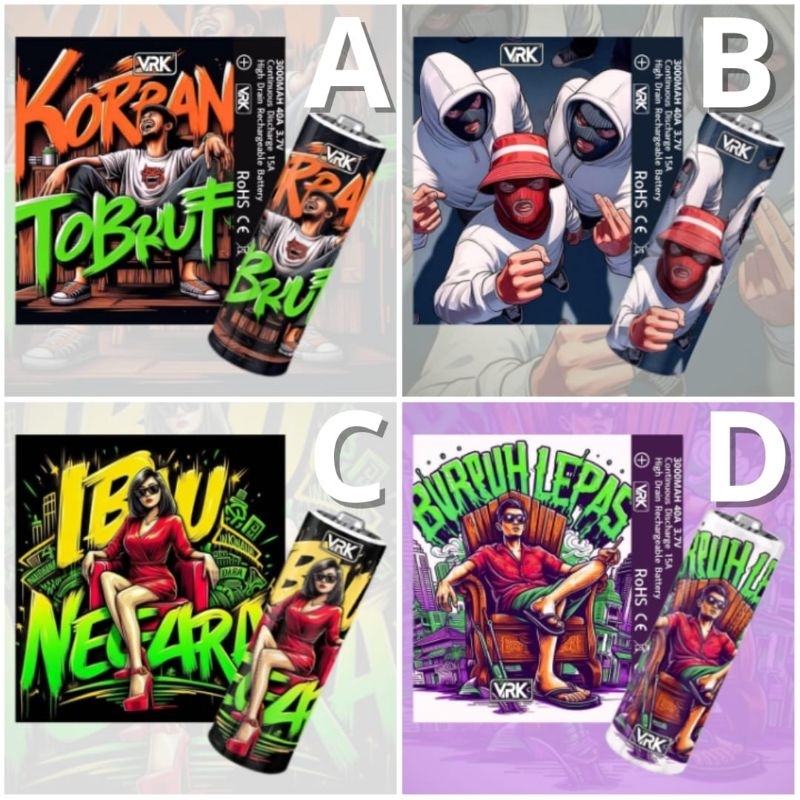 

Jaka Custom - Skin Stiker Wrap Baterai 18650 Motif Vrk Kekinian Full Desain Untuk Melindungxi Dan Mempercantik Baterai 18650 - Wrap Battery 18650 ODB Full Motif