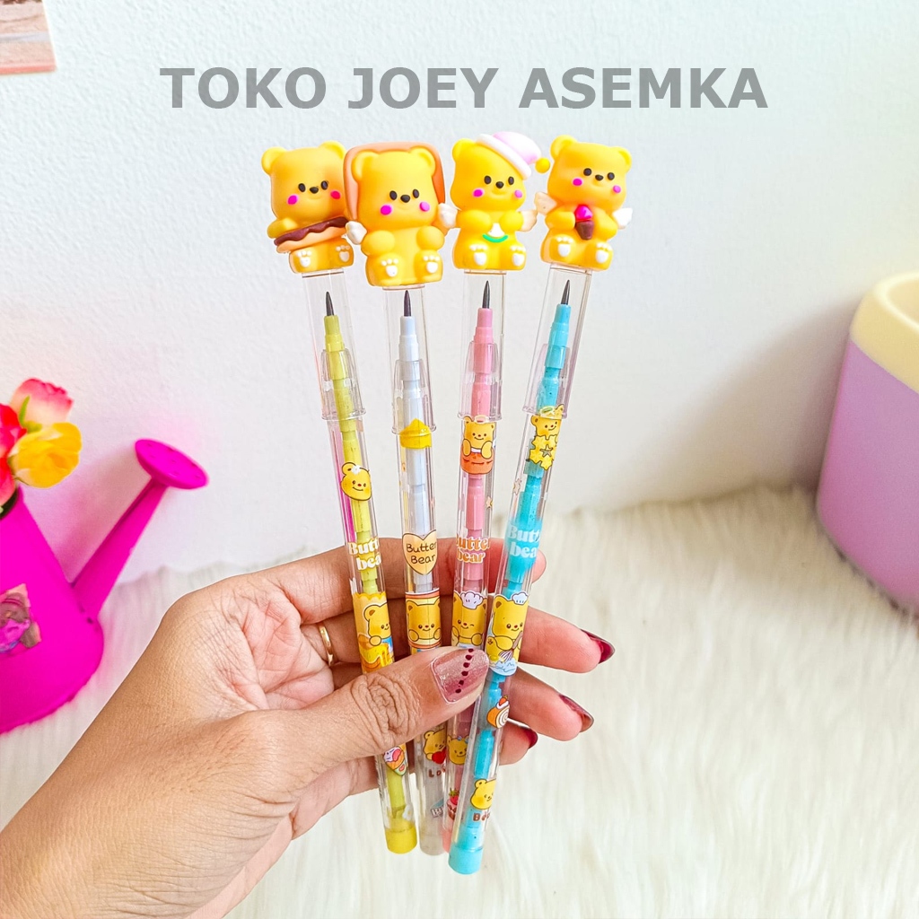 

PENSIL BUTTER BEAR SUSUN BENSIA LANTU BERUANG PENCIL BISA DIISI ULANG POP MART TEDDY BEAR