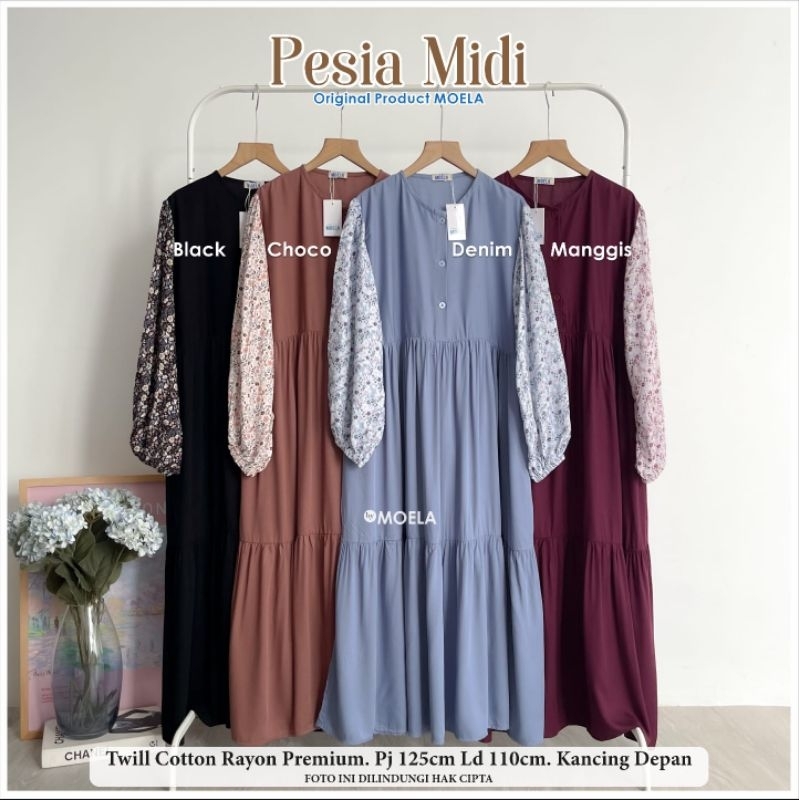 PESIA MIDI DRESS TWILL COTTON RAYON PREMIUM ADEM TEBAL HALUS BY MOELA
