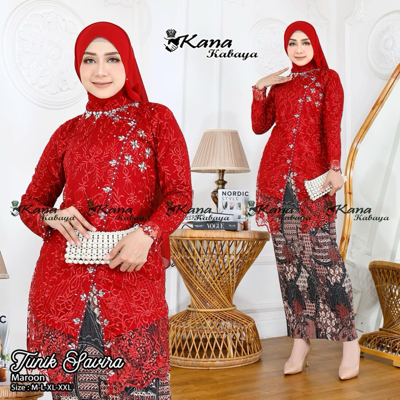 Setelan Tunik Tulle Zafira Kebaya Payet Mutiara Baju Kurung Kebaya Kartini Kebaya Brokat Murah Kebay