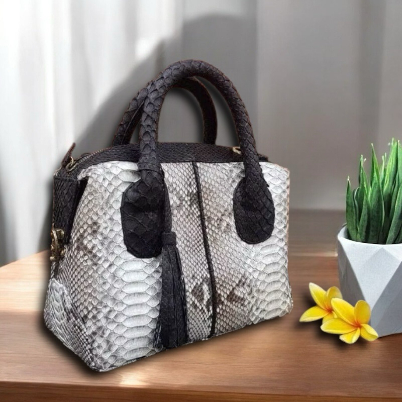 Tas Kulit Ular Piton Asli Wanita Tas Natalie Kulit Asli Original Motif Corak Natural