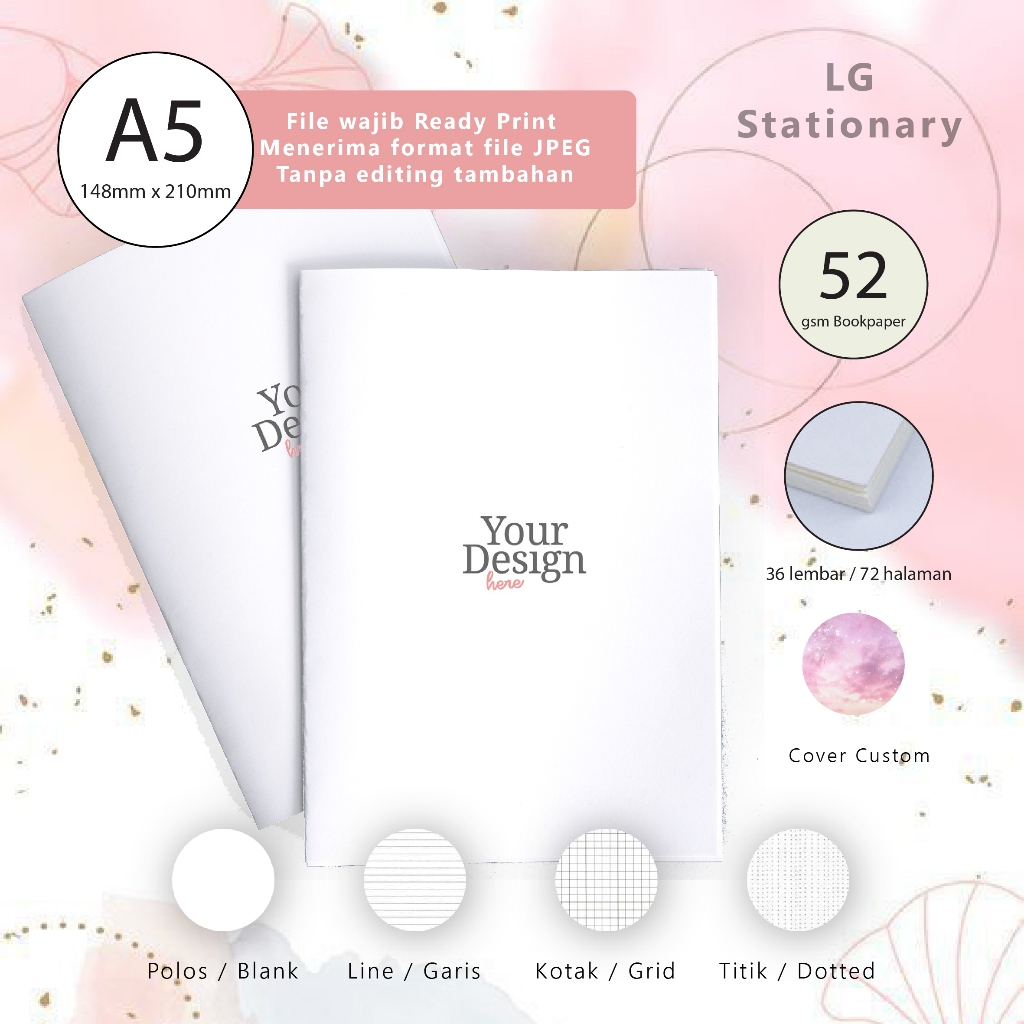 

Buku Tulis A5 Custom BP 52 gsm / soft cover warna / Buku Custom A5