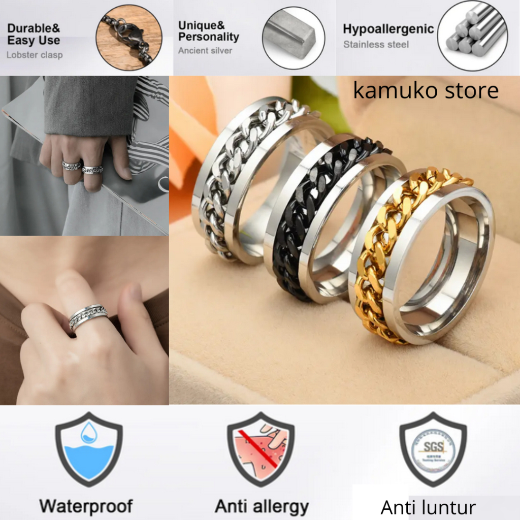 Cincin Titanium Premium Model Rantai Anti Karat Dan Luntur Untuk Pria Dan Wanita - Cincin Titanium R
