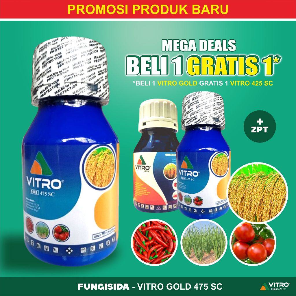 VITRO GOLD 475 SC 250 ml  - Fungisida Azoksistrobin, Difenokonazol, Piraklostrobin Dilengkapi ZPT