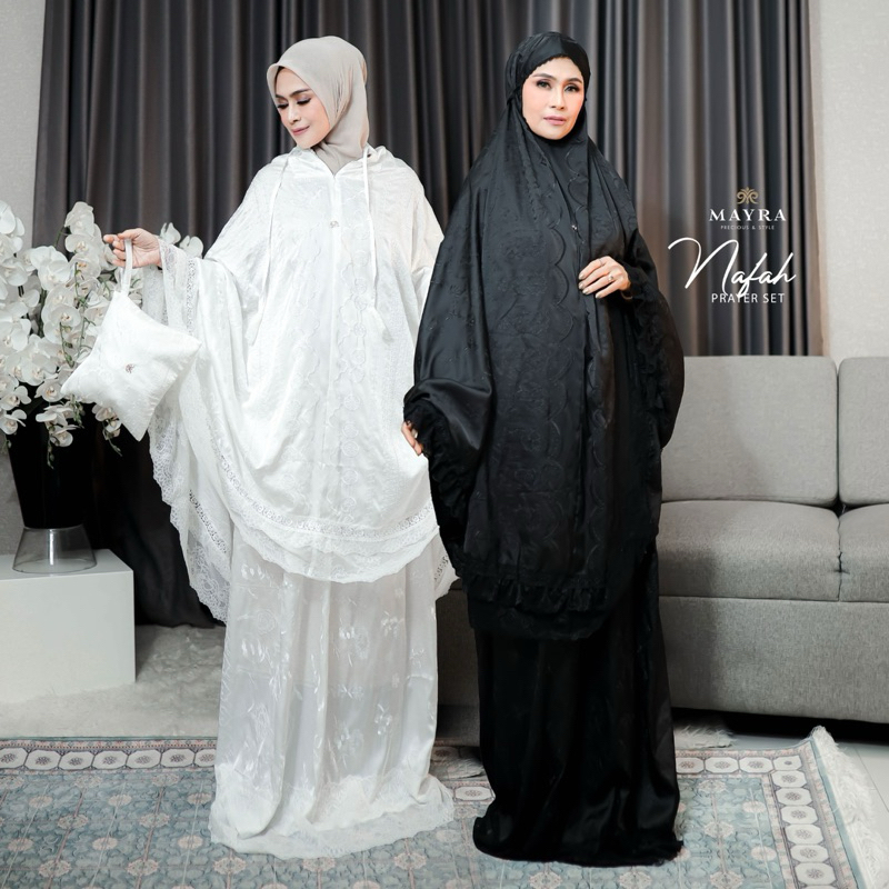 Mukena Hitam Putih Nafah Prayer Set Original By Mayra (READY SIAP KIRIM)