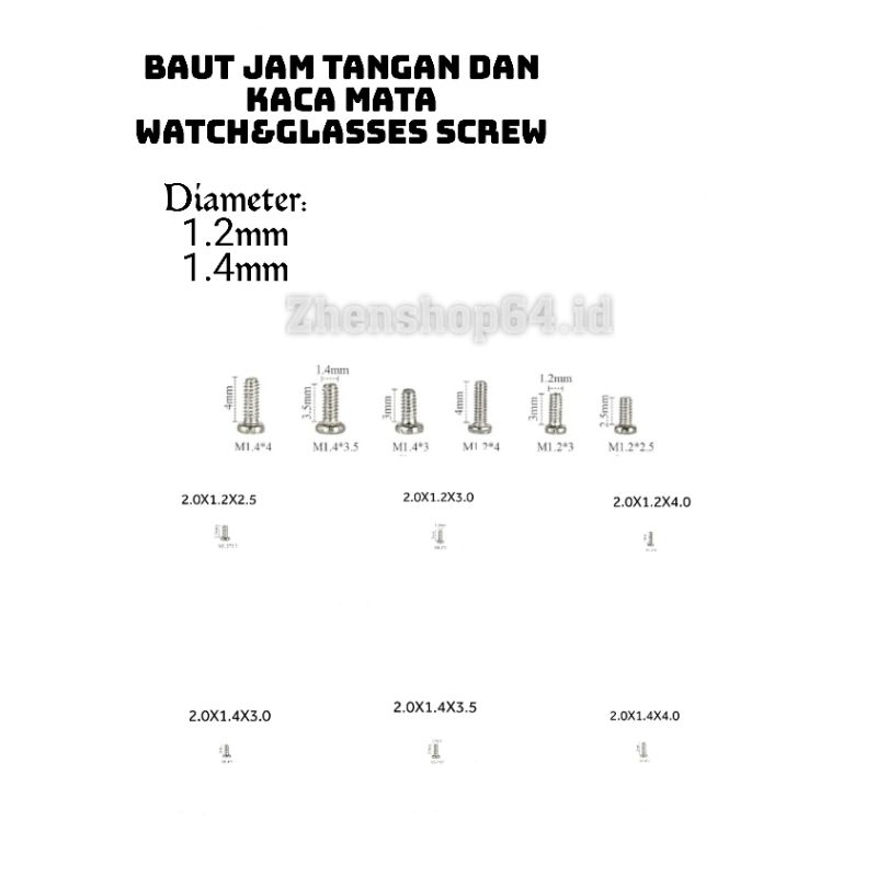 Baut Jam Tangan Dan Kaca Mata Diameter 1.2mm&1.4mm Steinless Steel