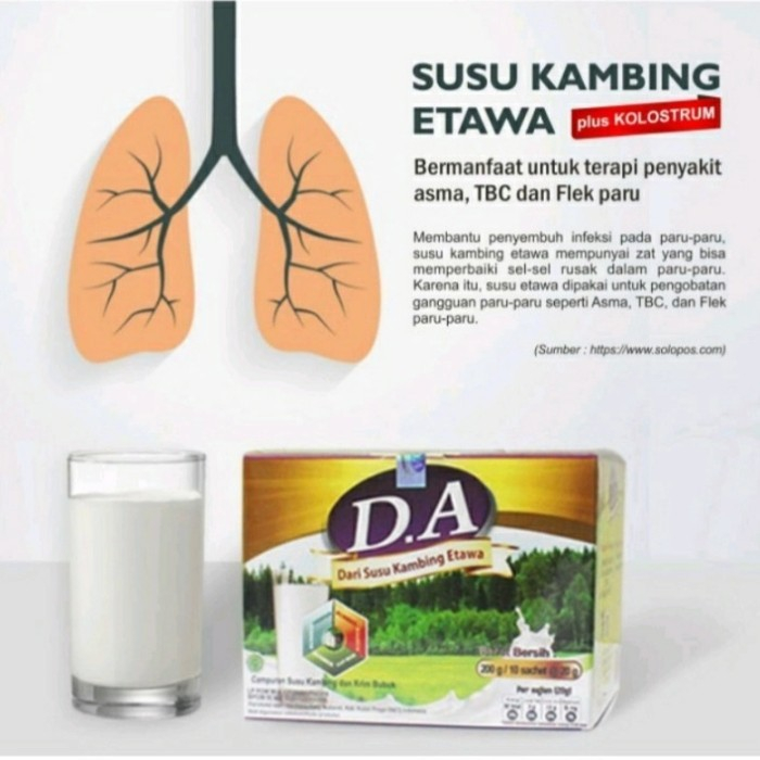 

Susu kambing D.A plus kolostrum 80% susu Kambing Etawa 1 bok 10 sachet