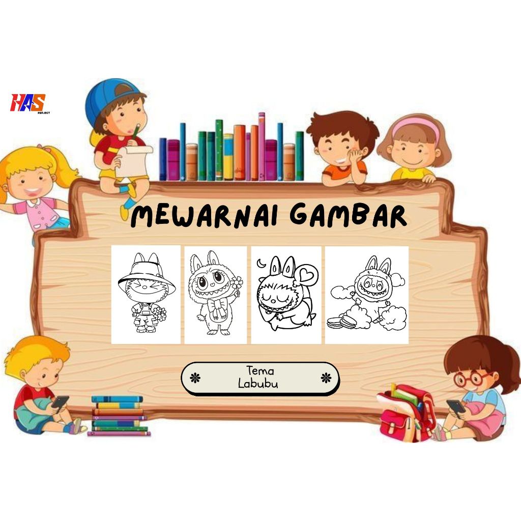 

>>PALING MURAH<< 50 Lembar kertas mewarnai Tema Labubu ukuran A5 (15cm x 20cm)