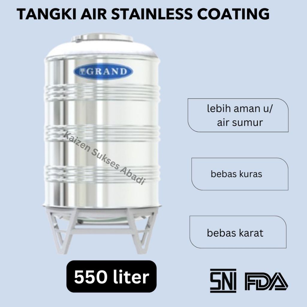 tandon tangki toren air sumur stainless stenlis steel vertikal COATING atas rumah merek tedmond gran